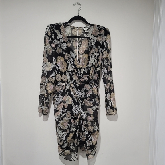 River Island Floral Print Twist Front Long Sleeves Mini Dress Size 12 - Picture 4 of 15